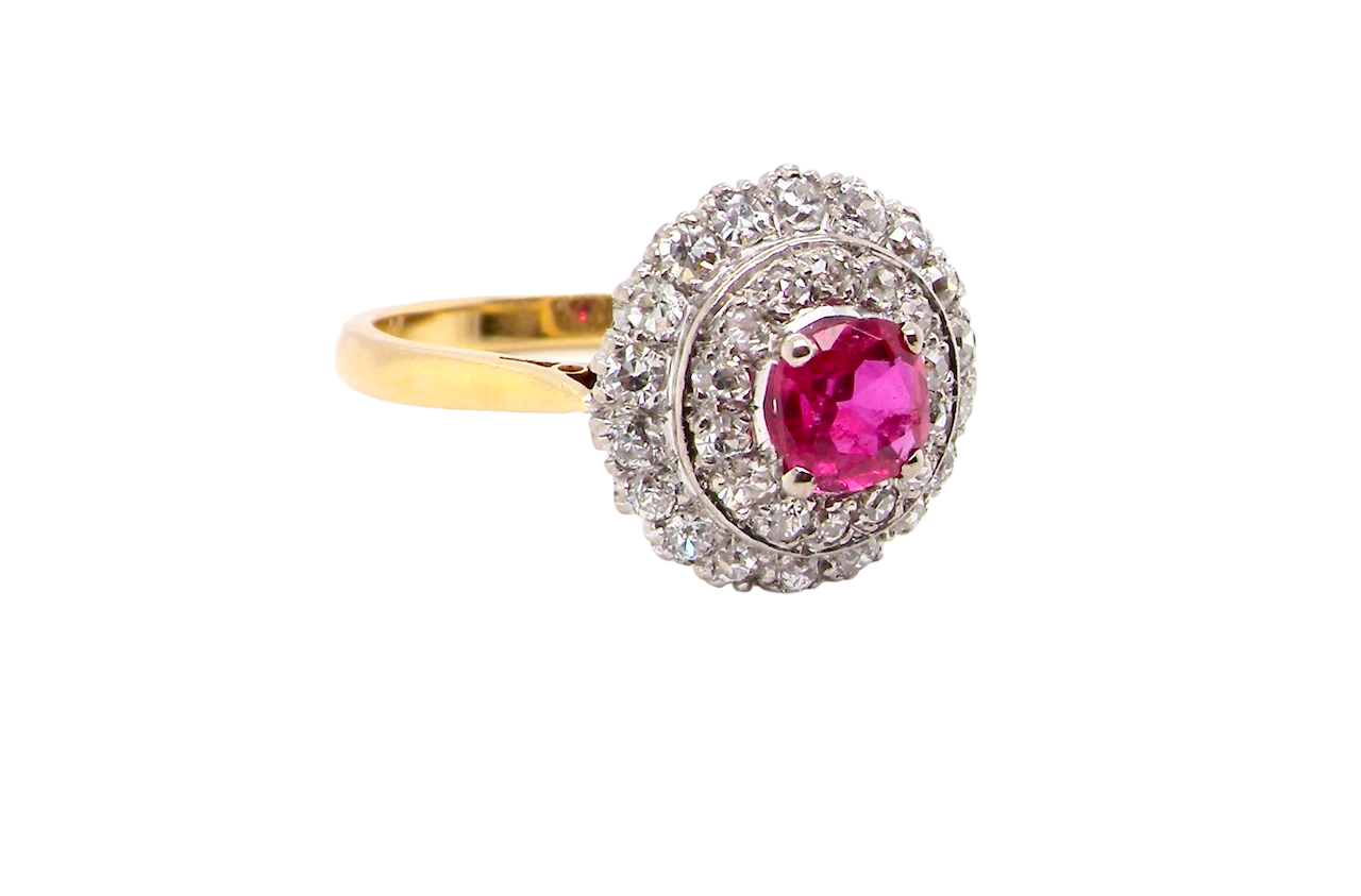 gold ruby and diamond cluster ring