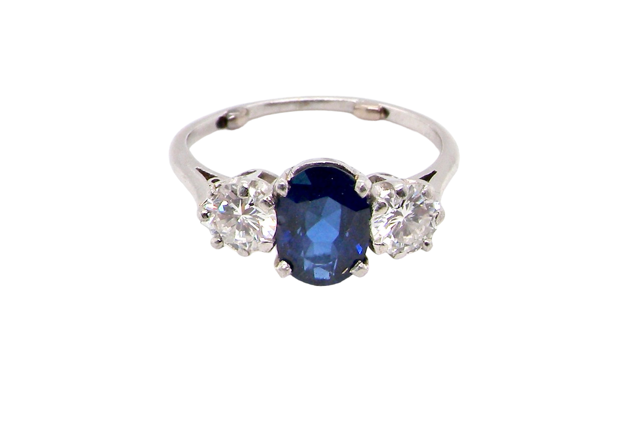3 stone sapphire and diamond ring