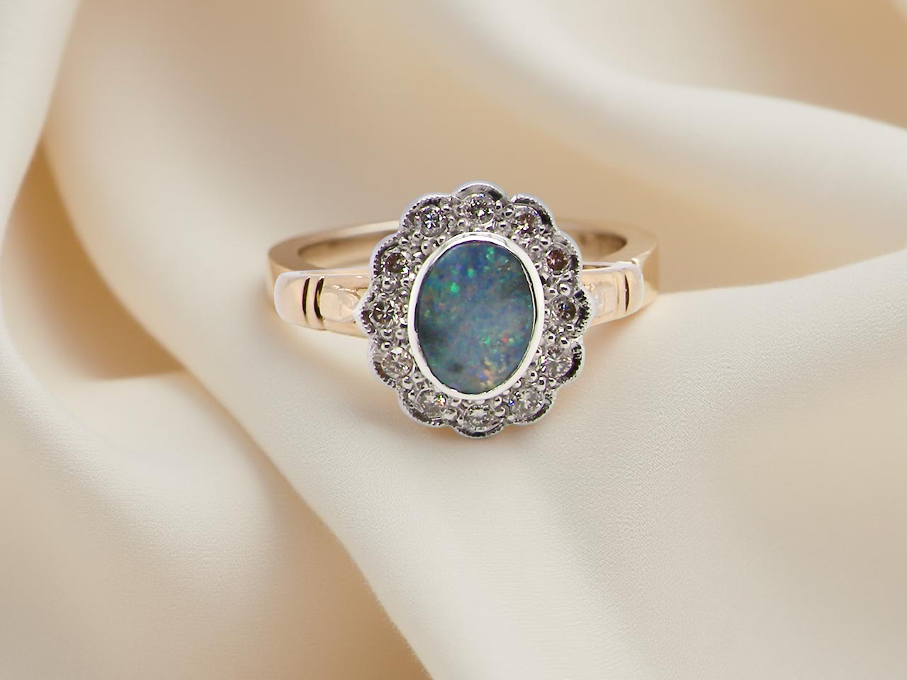 An Opal and Diamond cluster ring