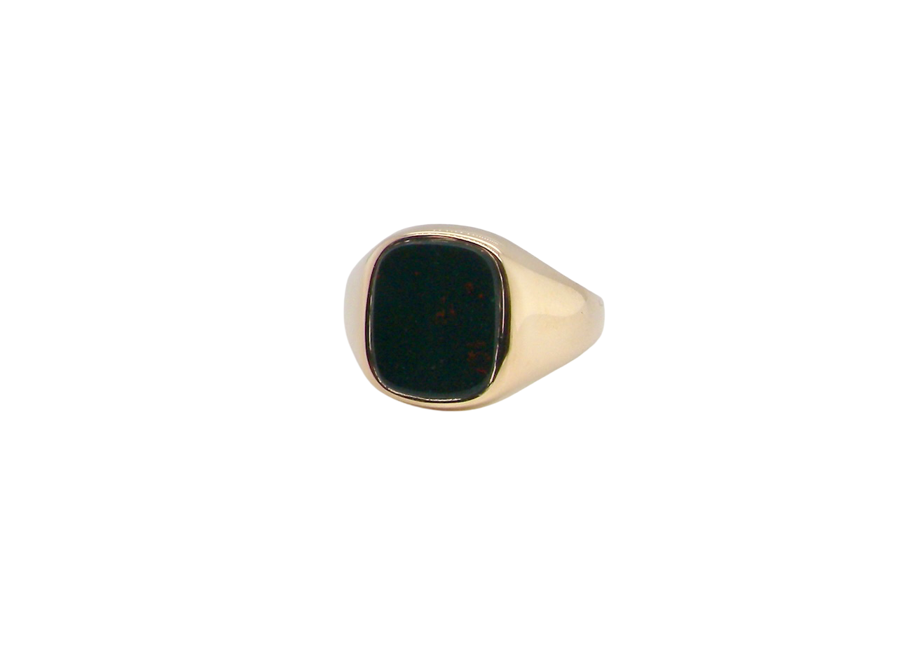 signet ring featuring a cushion-shaped bloodstone,