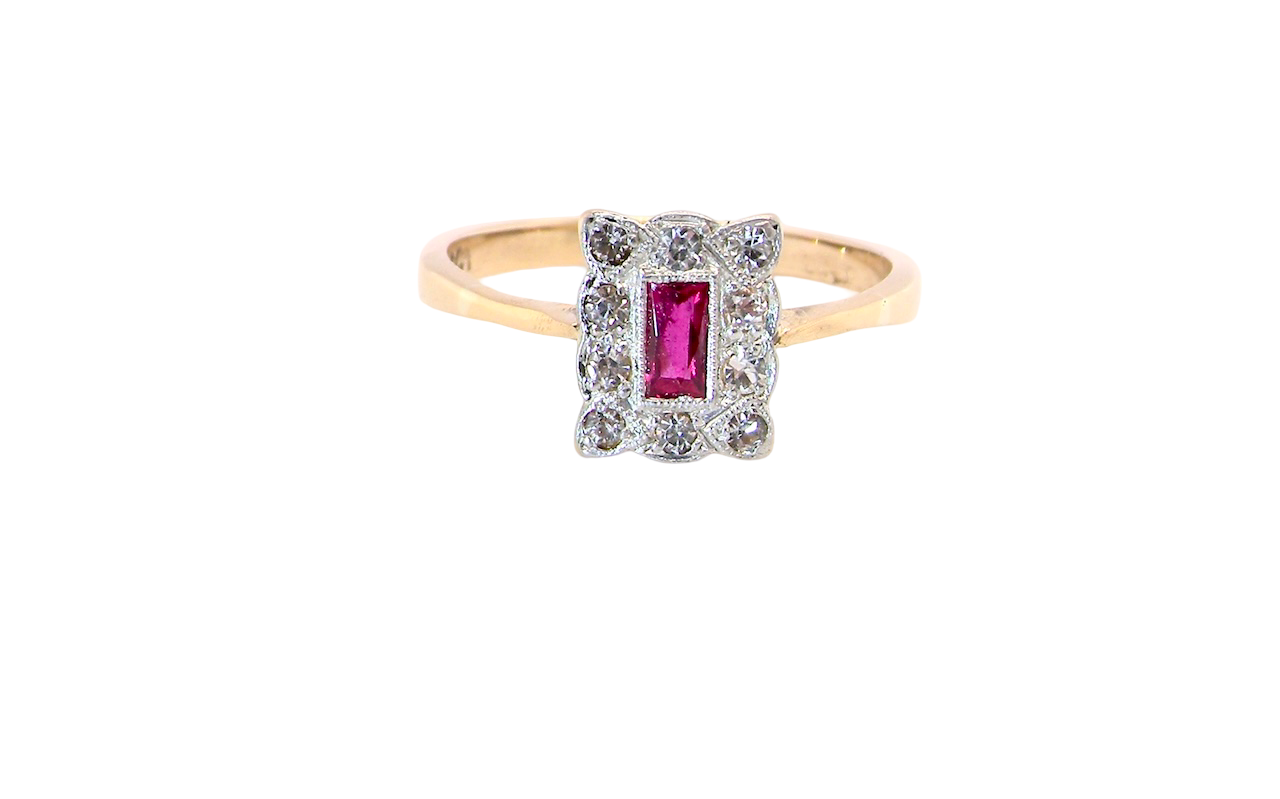 Edwardian-era cluster ring ruby and diamond