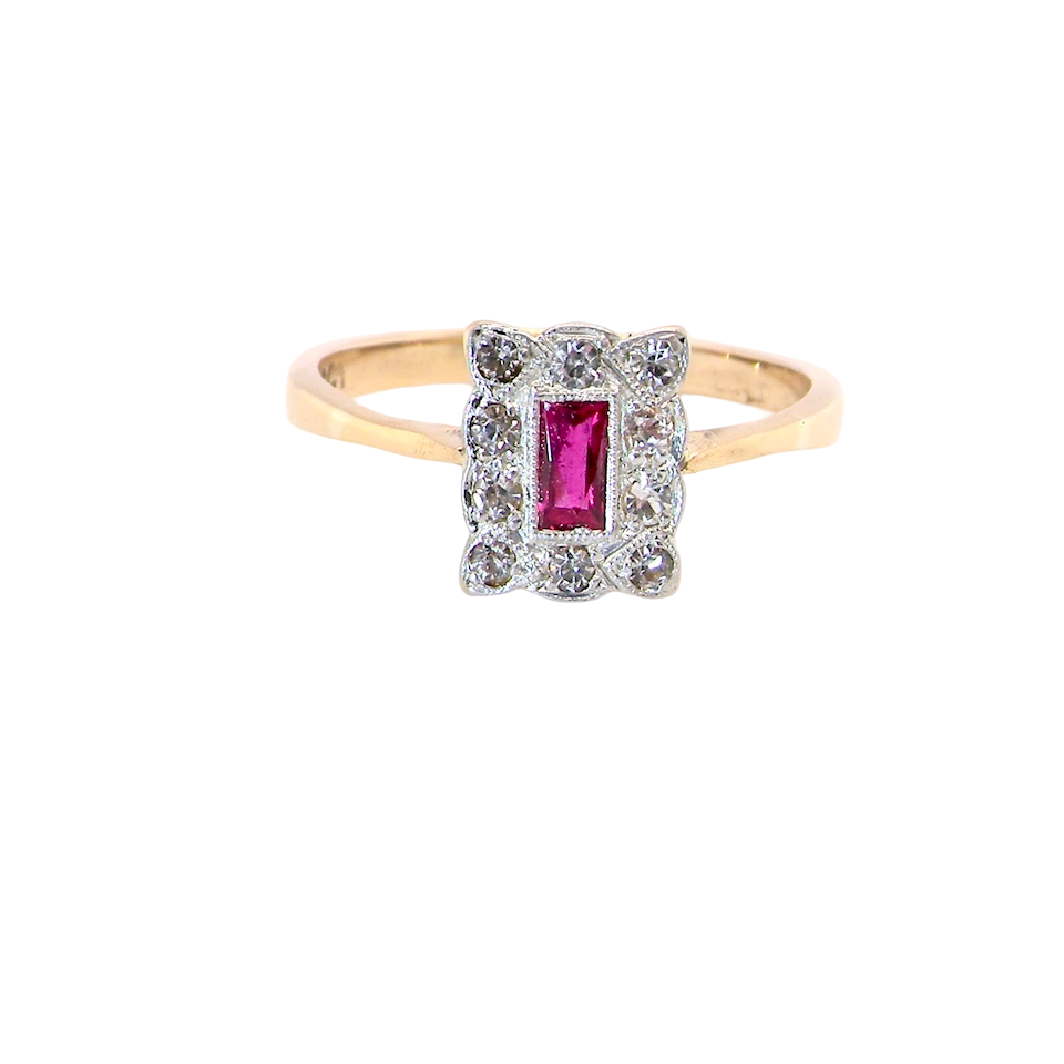 Edwardian-era cluster ring ruby and diamond