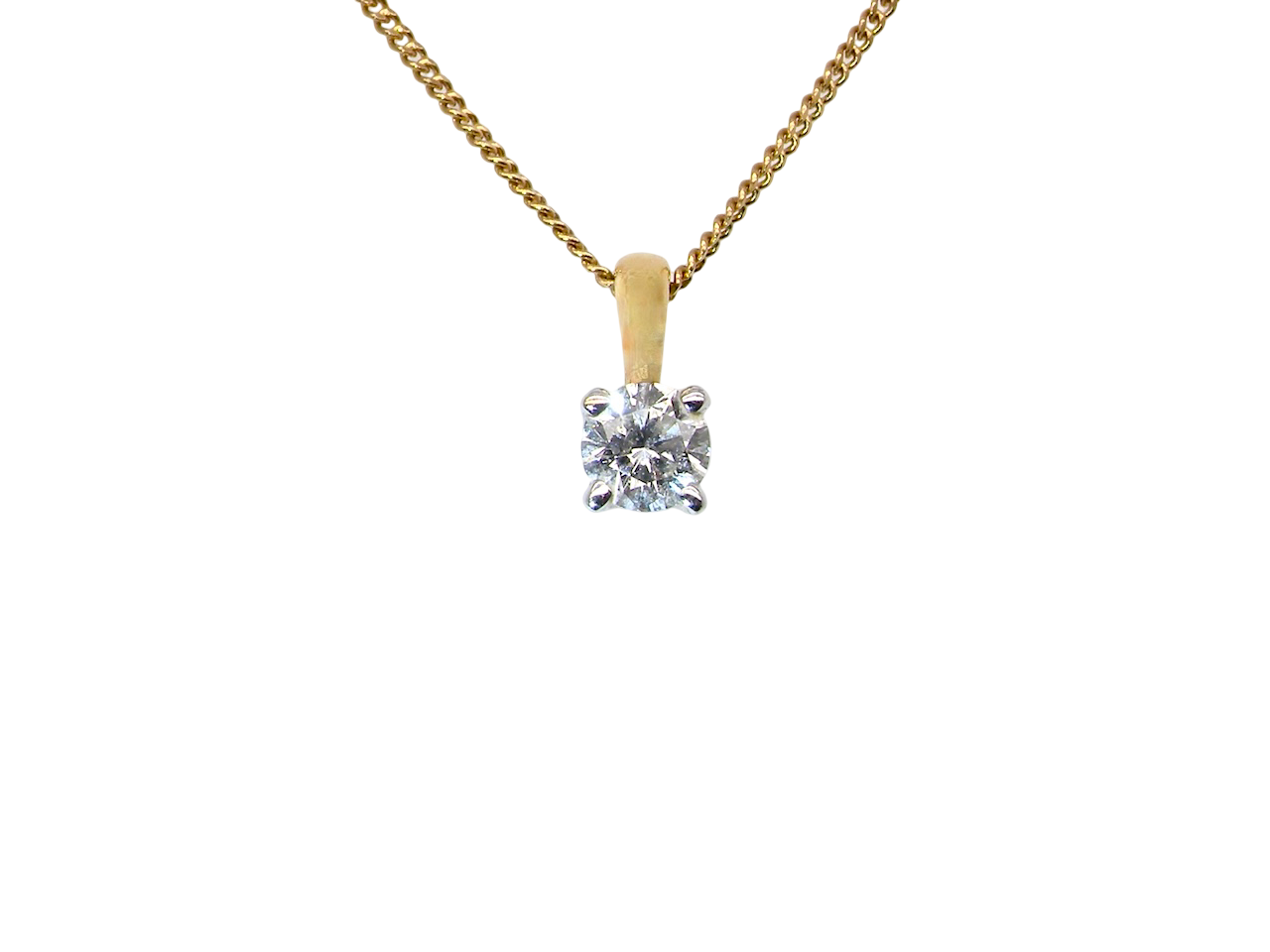 Elegant and timeless, this solitaire diamond pendant showcases a beautifully cut 4mm round brilliant diamond, weighing 0.25 carats. The diamond features a bright H–J colour and Si clarity