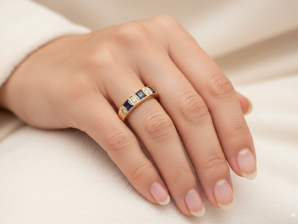 A Sapphire and Diamond half eternity ring