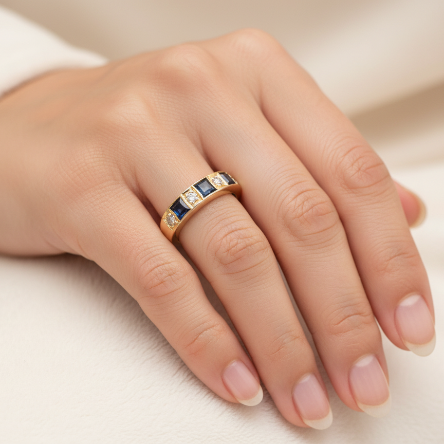 A Sapphire and Diamond half eternity ring