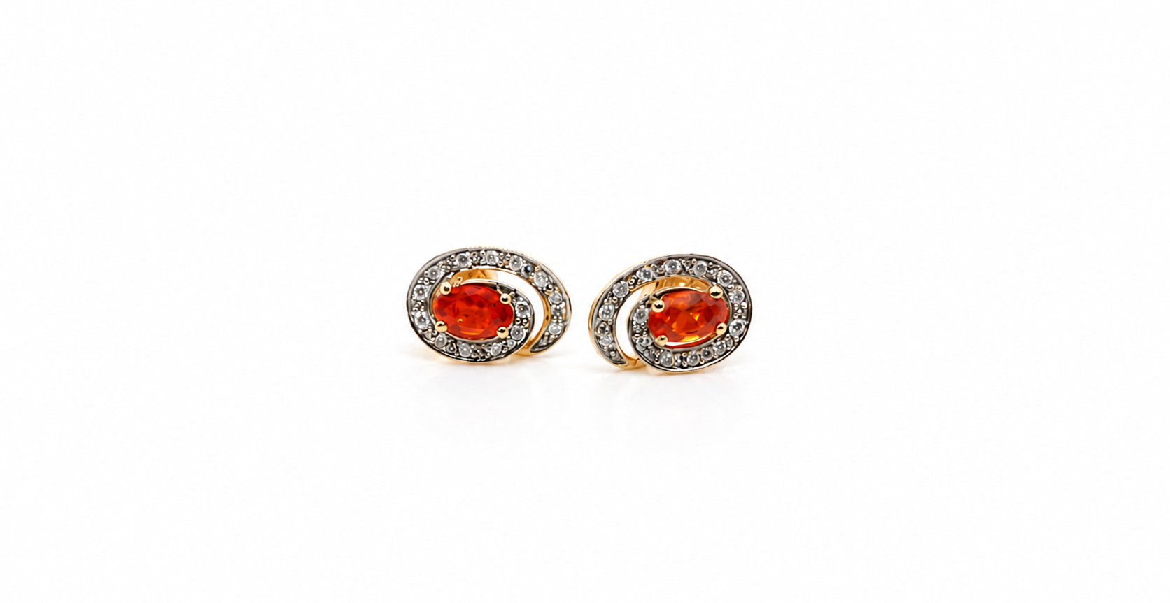 Pair of earrings with fire opals on a white background