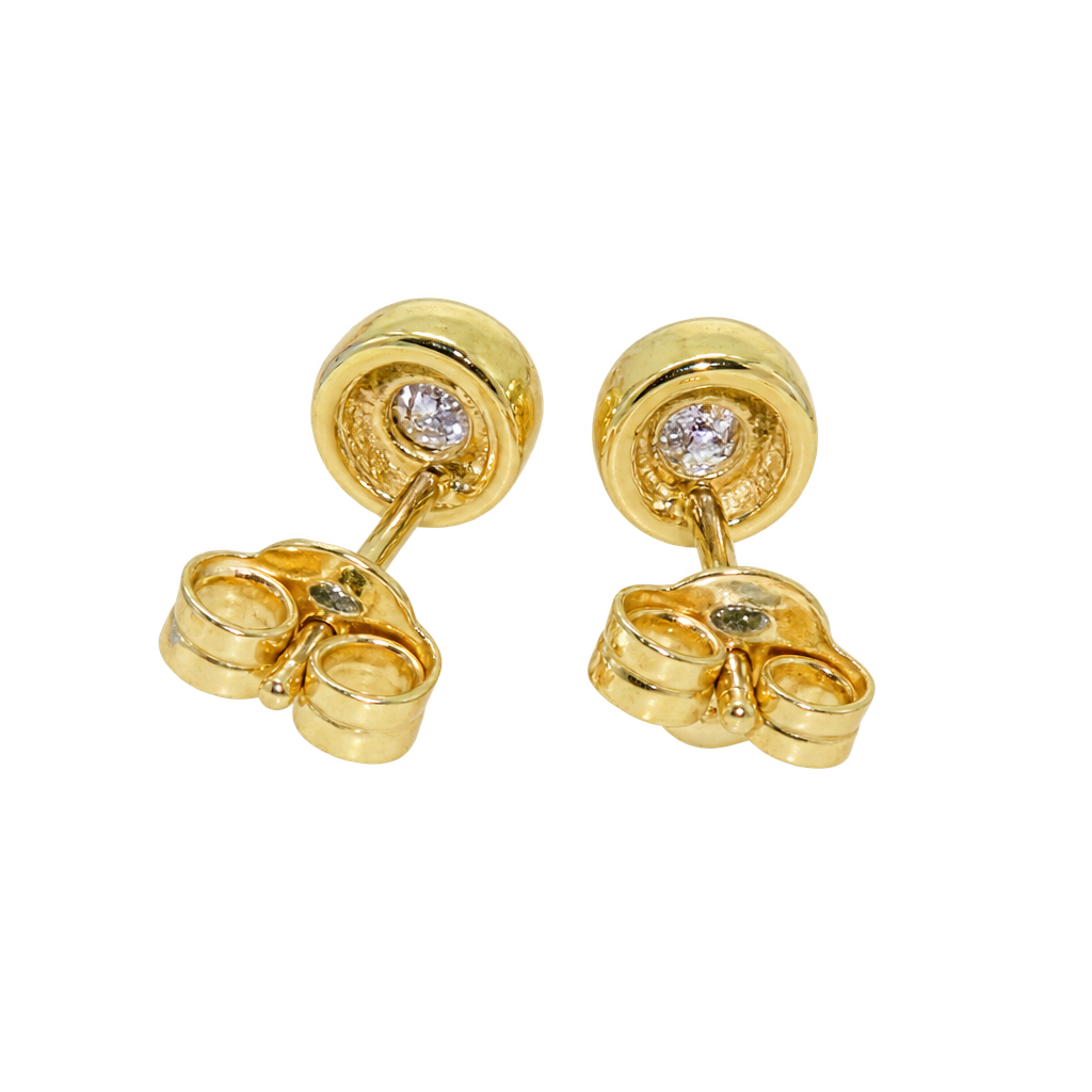 Reverse view of rim set diamond earrings