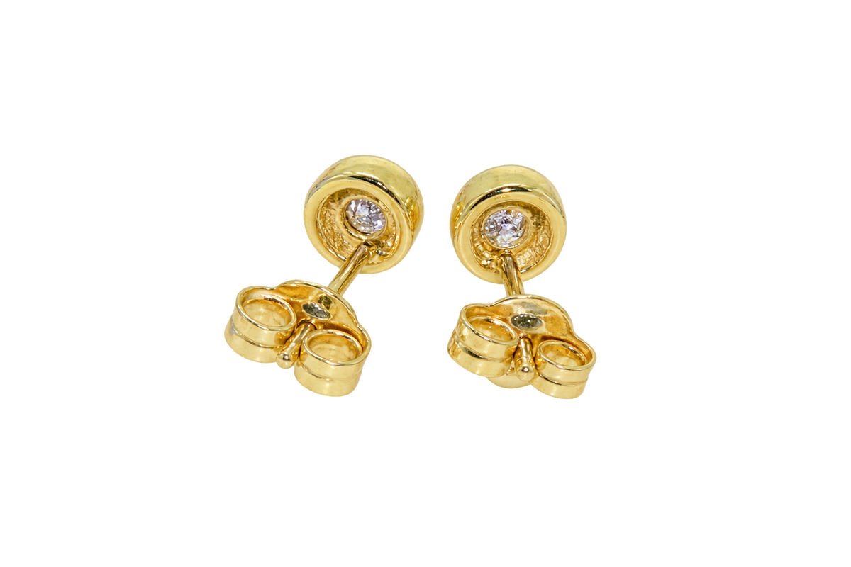 Reverse view of rim set diamond earrings