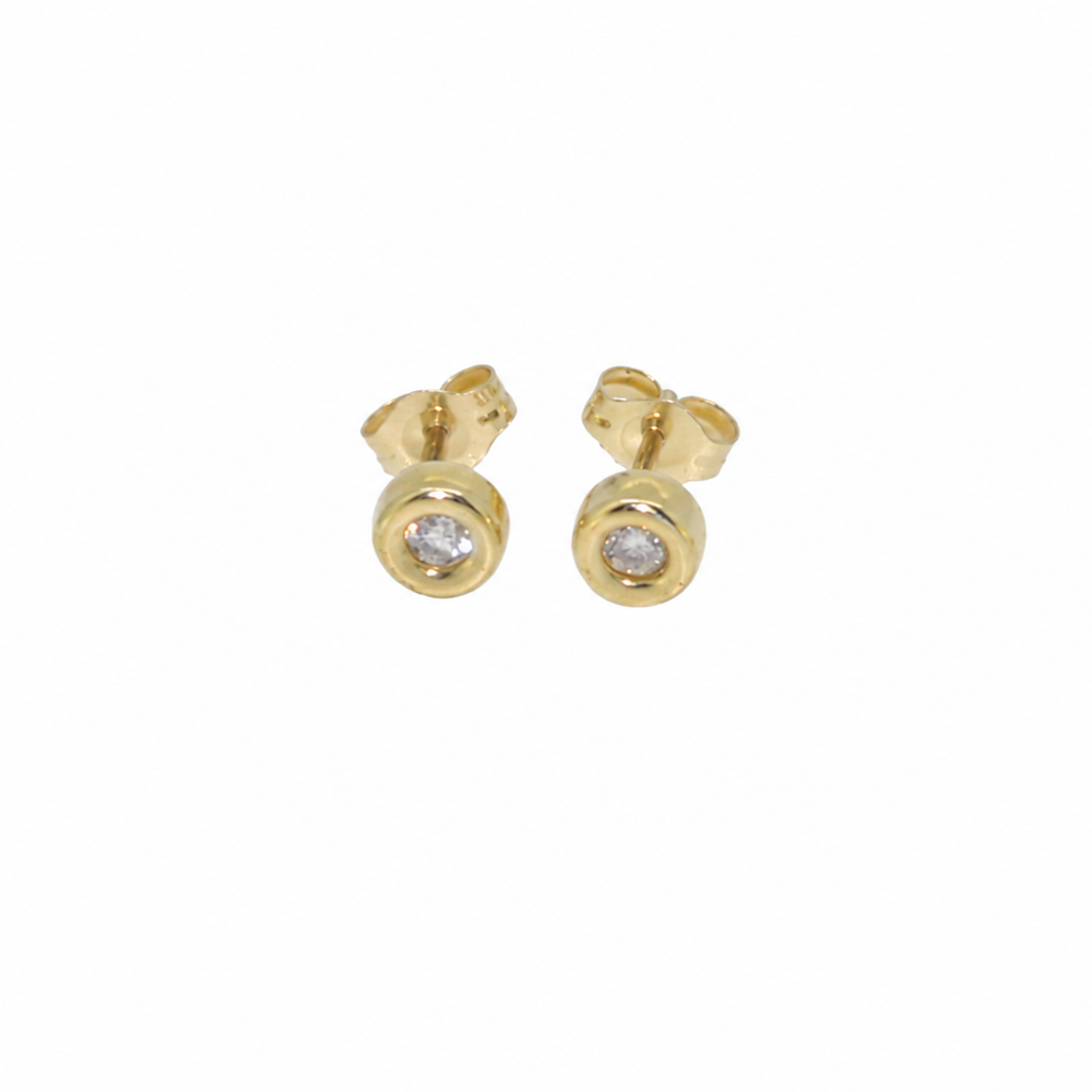 Front on view of bezel set diamond earrings