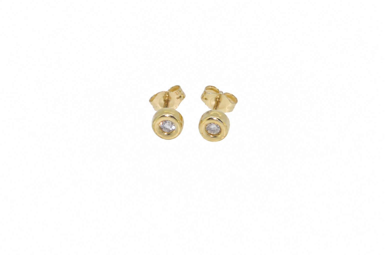 Front on view of bezel set diamond earrings
