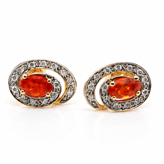 Pair of earrings with orange gemstones on a white background