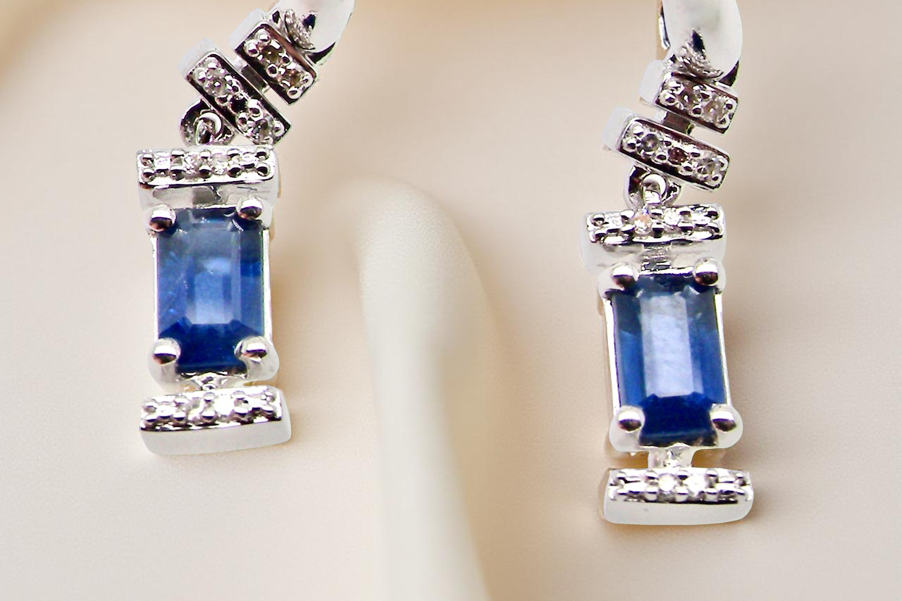 A NEW pair of Sapphire and Diamond drop earrings