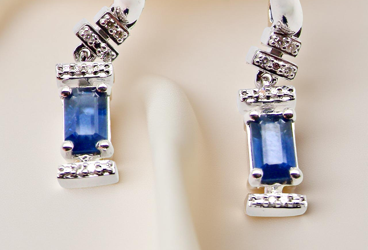 A NEW pair of Sapphire and Diamond drop earrings