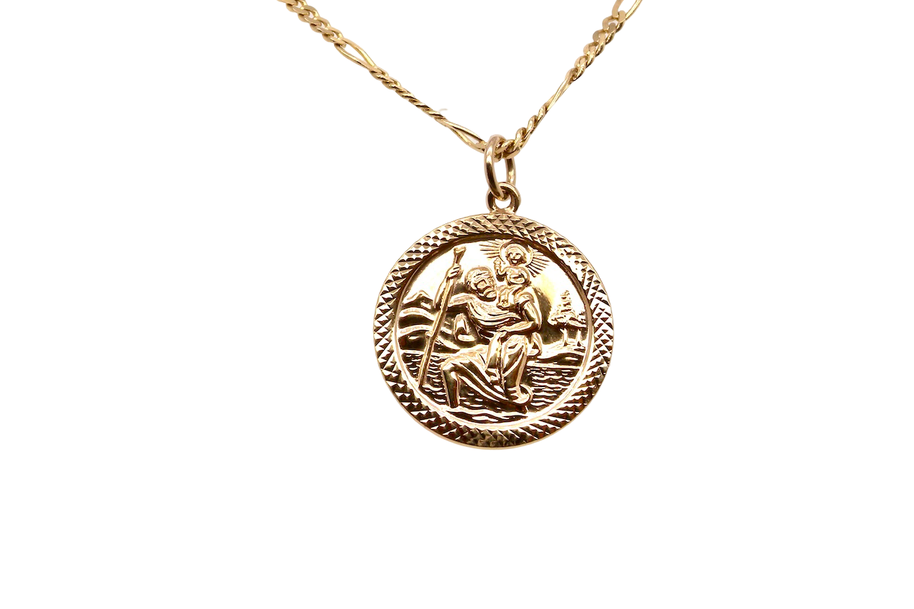 The Patron Saint for Travellers, a gold St Christopher medallion. 