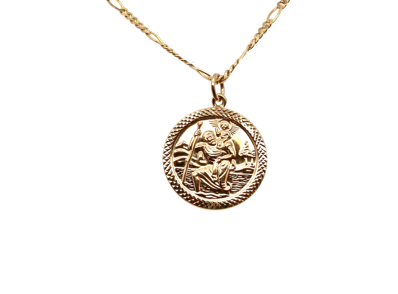 The Patron Saint for Travellers, a gold St Christopher medallion. 