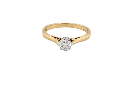 Gold ring with a diamond on a white background