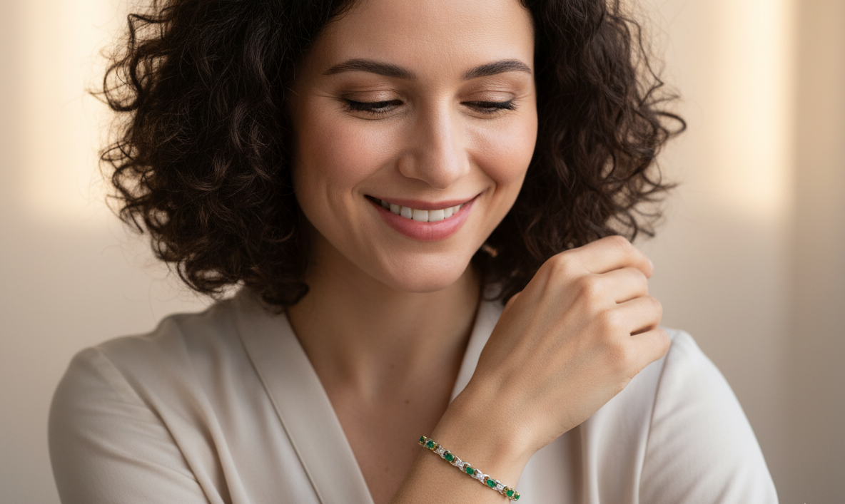 A white gold Emerald and Diamond bracelet