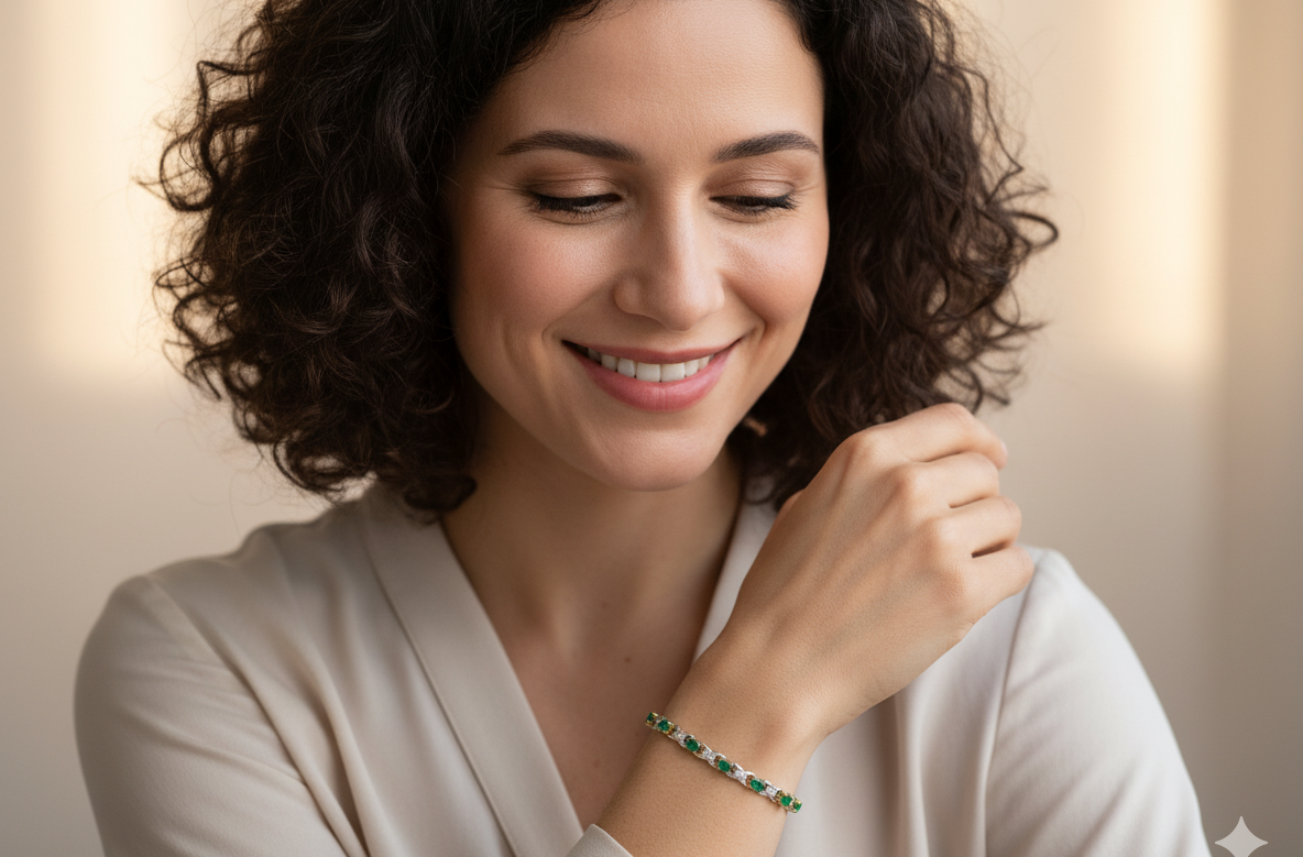 A white gold Emerald and Diamond bracelet