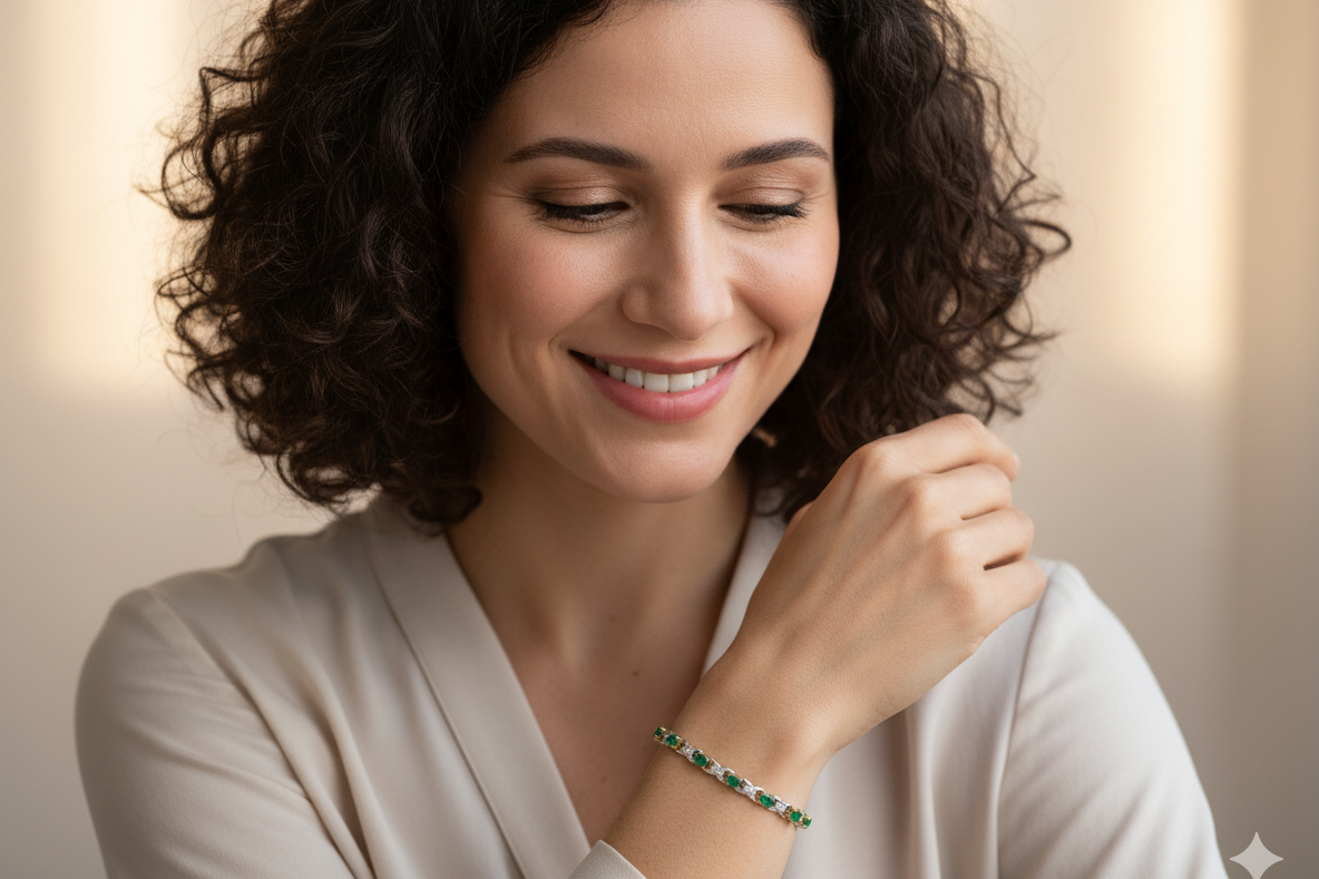 A white gold Emerald and Diamond bracelet