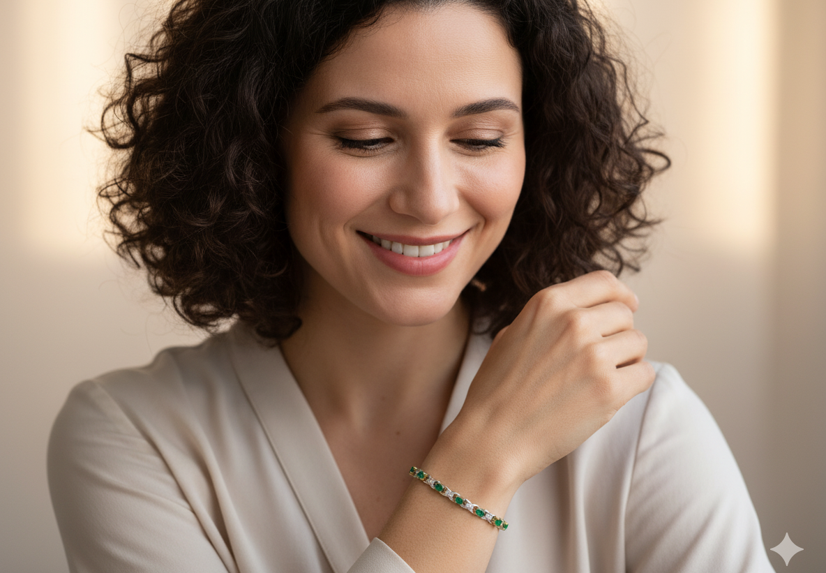 A white gold Emerald and Diamond bracelet