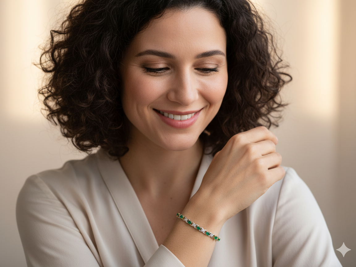 A white gold Emerald and Diamond bracelet