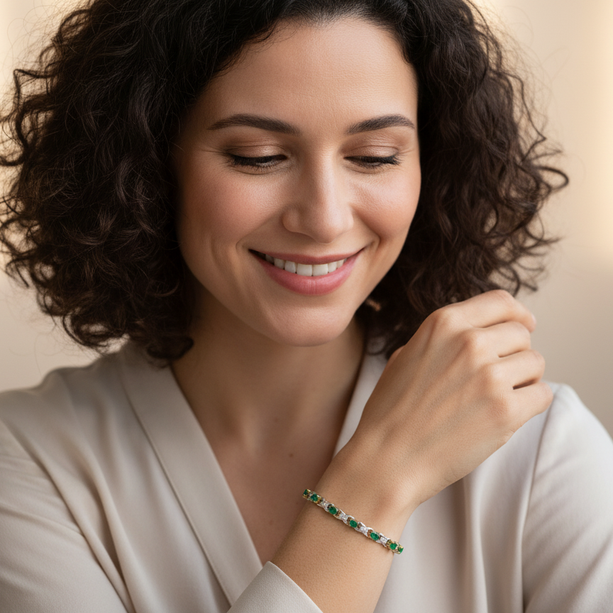 A white gold Emerald and Diamond bracelet