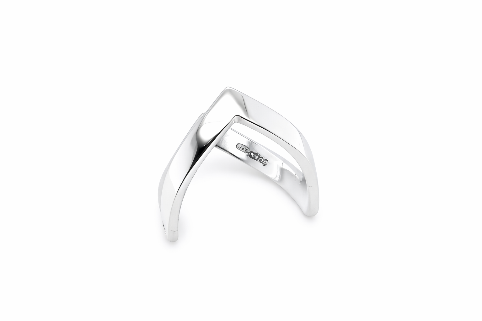 above view A 9 carat white gold double wishbone ring. with a diamond