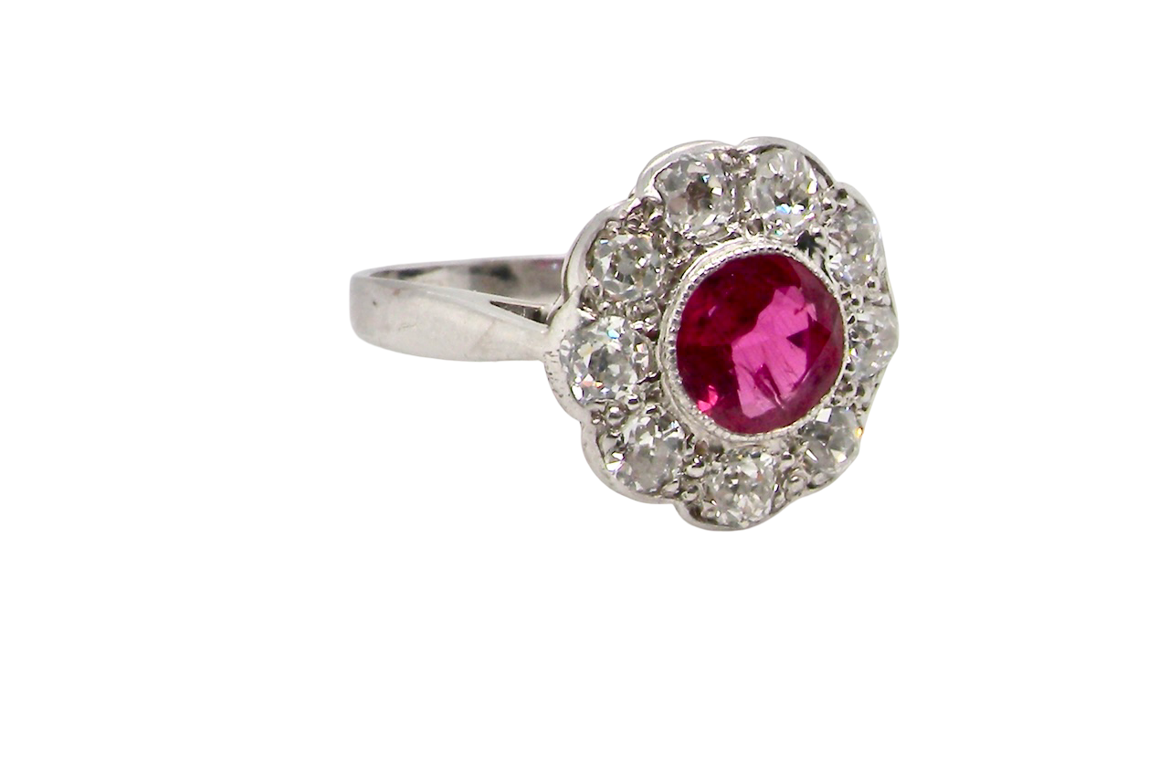 A beautiful Ruby and Diamond cluster ring