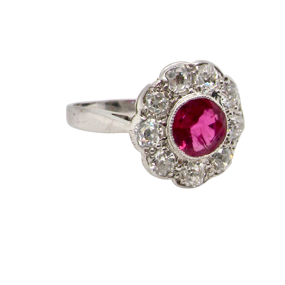 A beautiful Ruby and Diamond cluster ring
