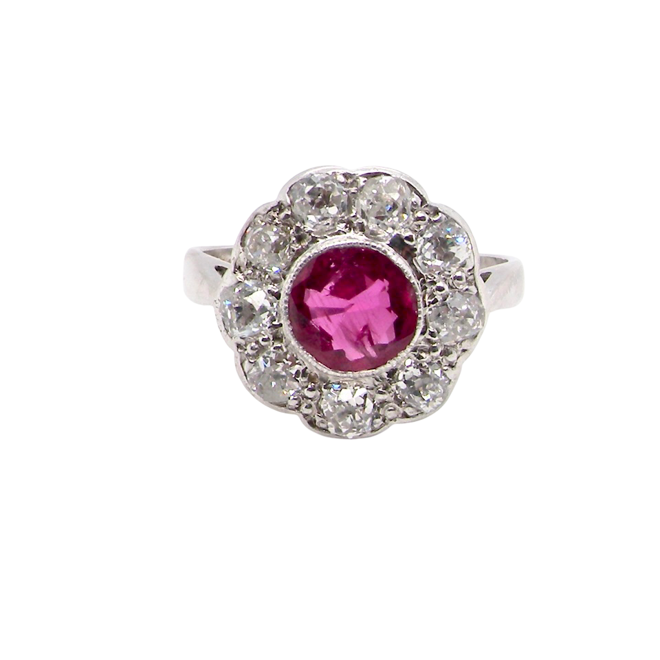 A beautiful Ruby and Diamond cluster ring