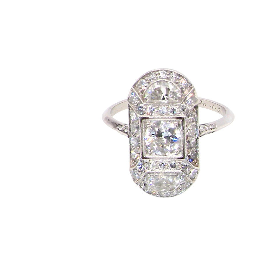 beautifully crafted Art Deco plaque-style diamond ring, s