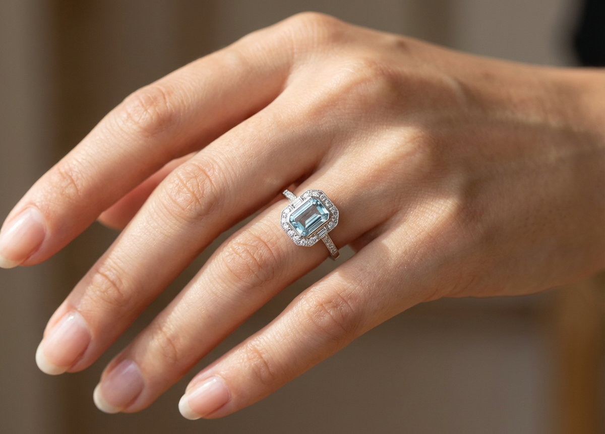 hand captivating step-cut aquamarine