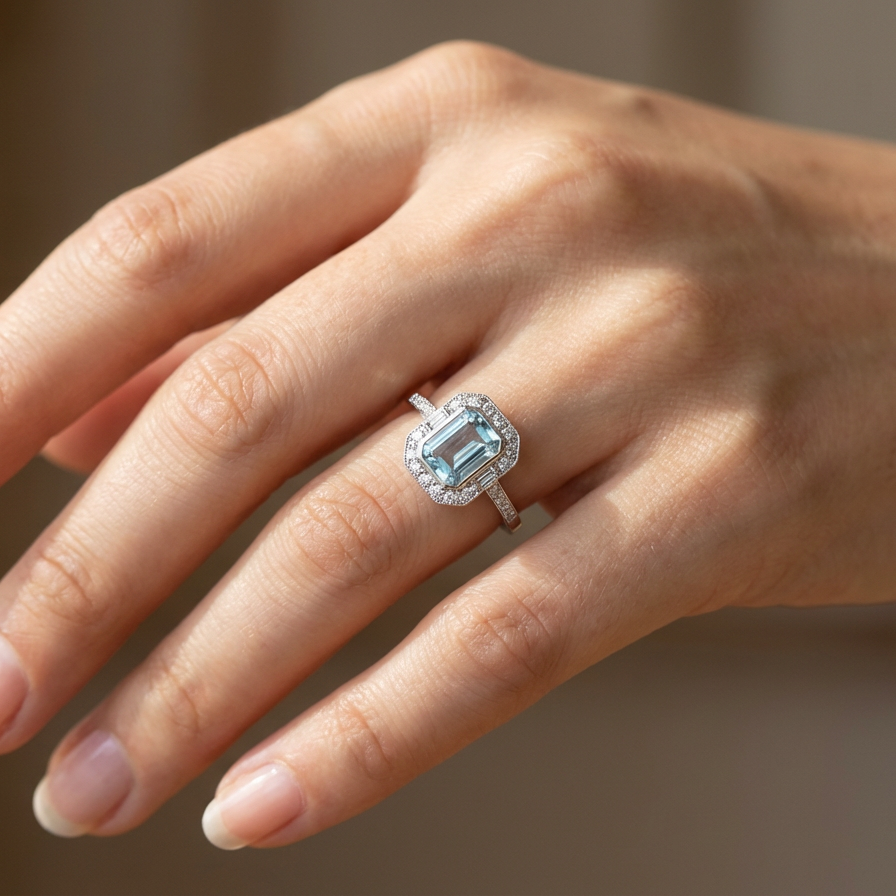 hand captivating step-cut aquamarine