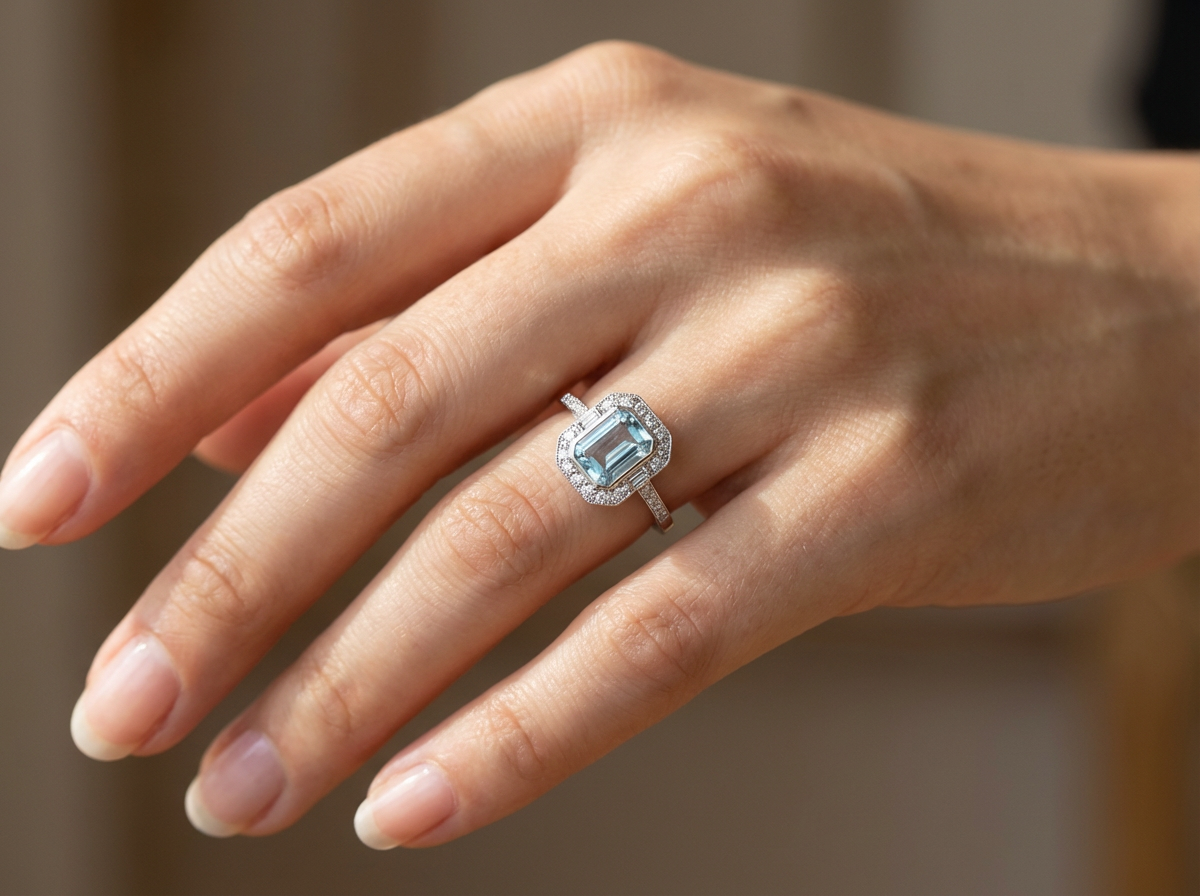 hand captivating step-cut aquamarine