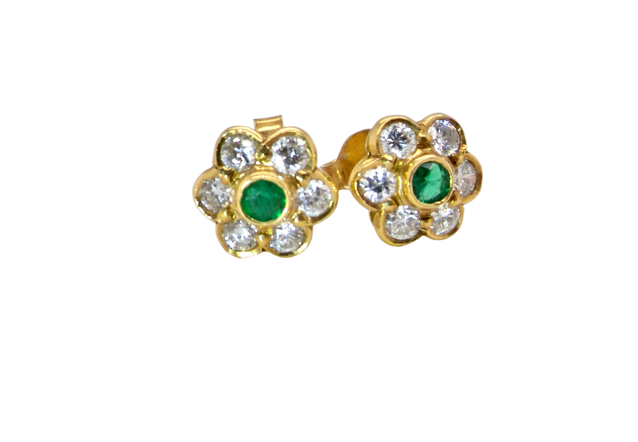 classic cluster earrings, a round emerald