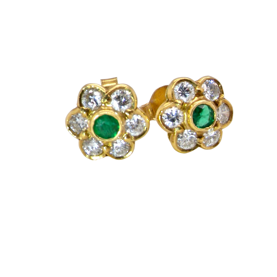 classic cluster earrings, a round emerald