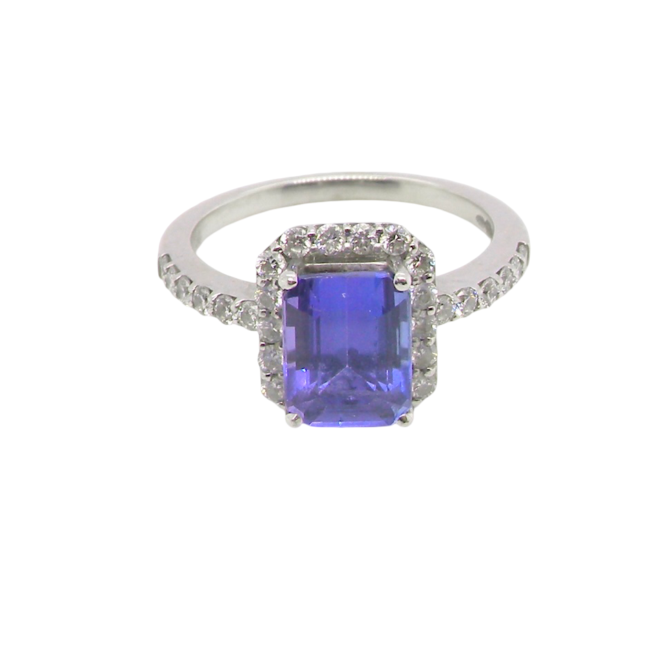 cluster ring featuring a 4A quality Tanzanite as its centre stone.