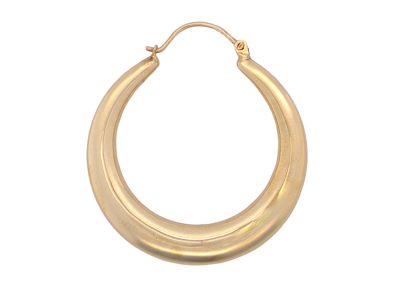 Gold hoop earring on a white background