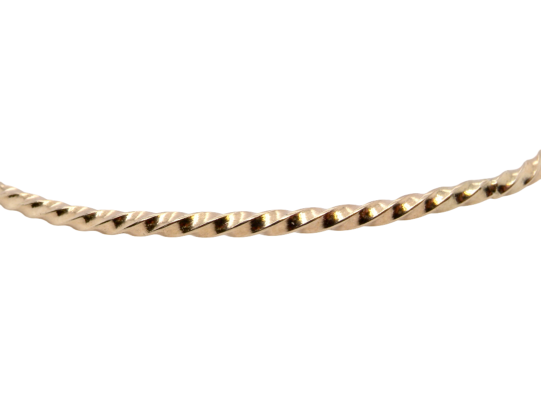 detail A lovely 9 carat gold wrist bangle . Barley twist design, solid not hollow, just under 2mm width.