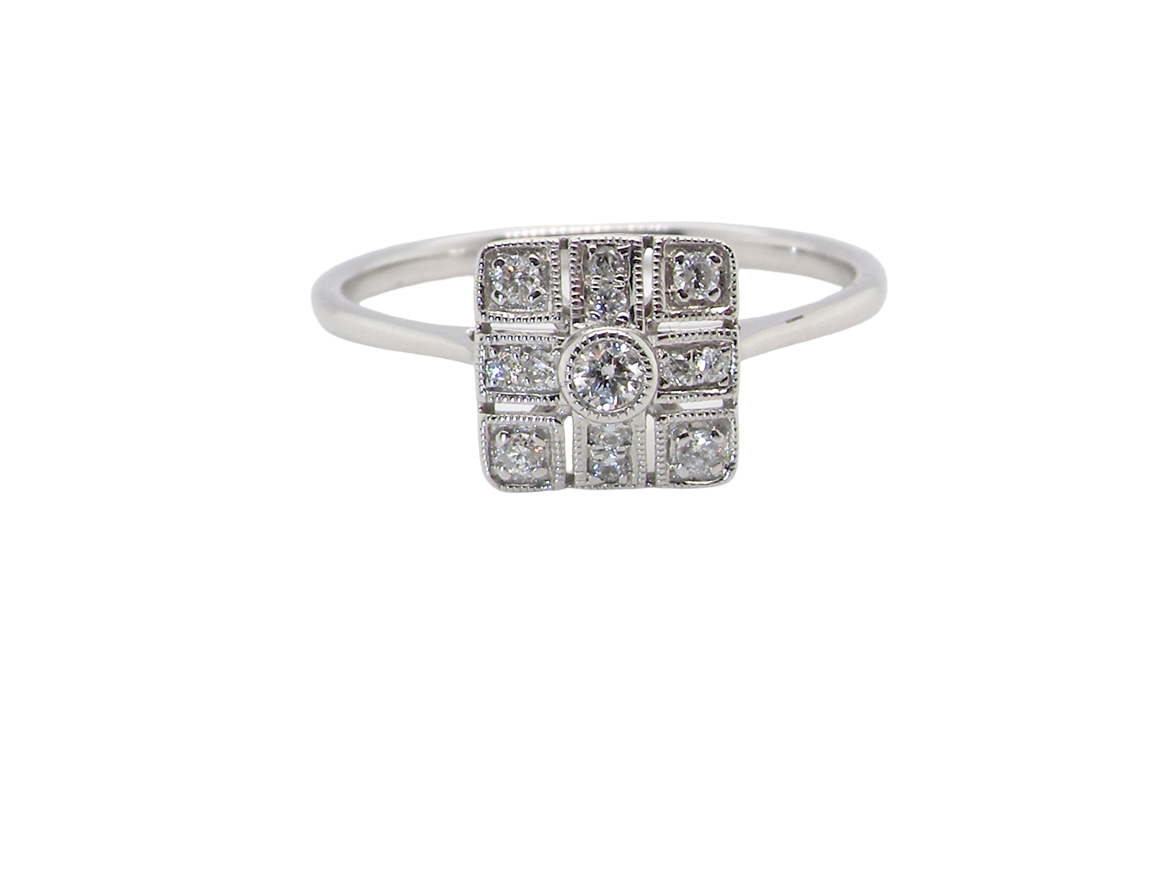 diamond cluster ring that is in the Art Deco style from the 1920s.