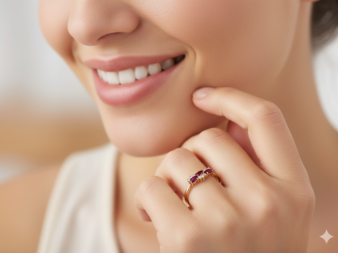 diamond ring with marquise-cut rubies (5×3 mm each). model