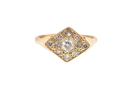 A diamond shaped Diamond cluster ring