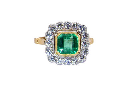 A fabulous Emerald and Diamond cluster ring