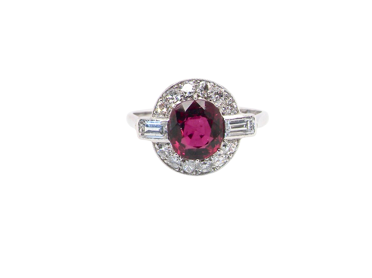 fine Art Deco style cluster ring featuring an untreated natural ruby