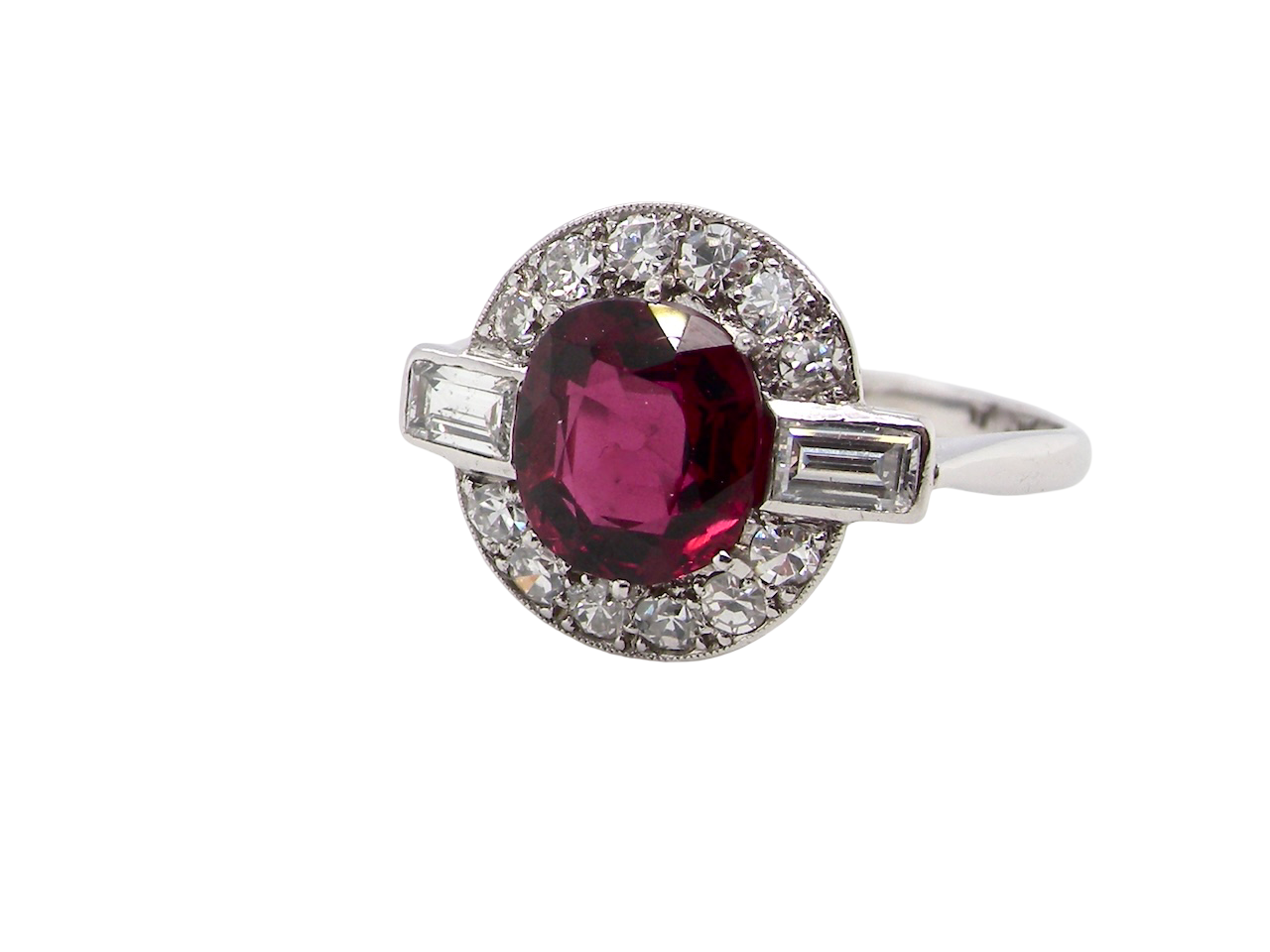 fine Art Deco style cluster ring with an untreated natural ruby