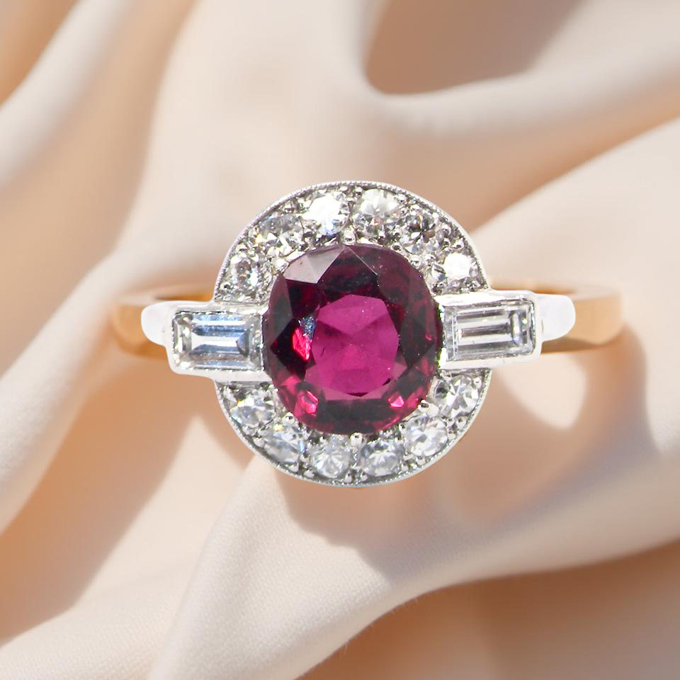 fine cluster ring featuring an untreated natural ruby