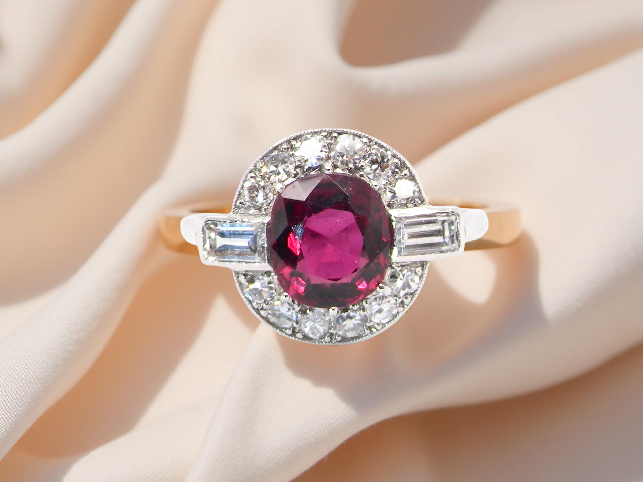 fine cluster ring featuring an untreated natural ruby