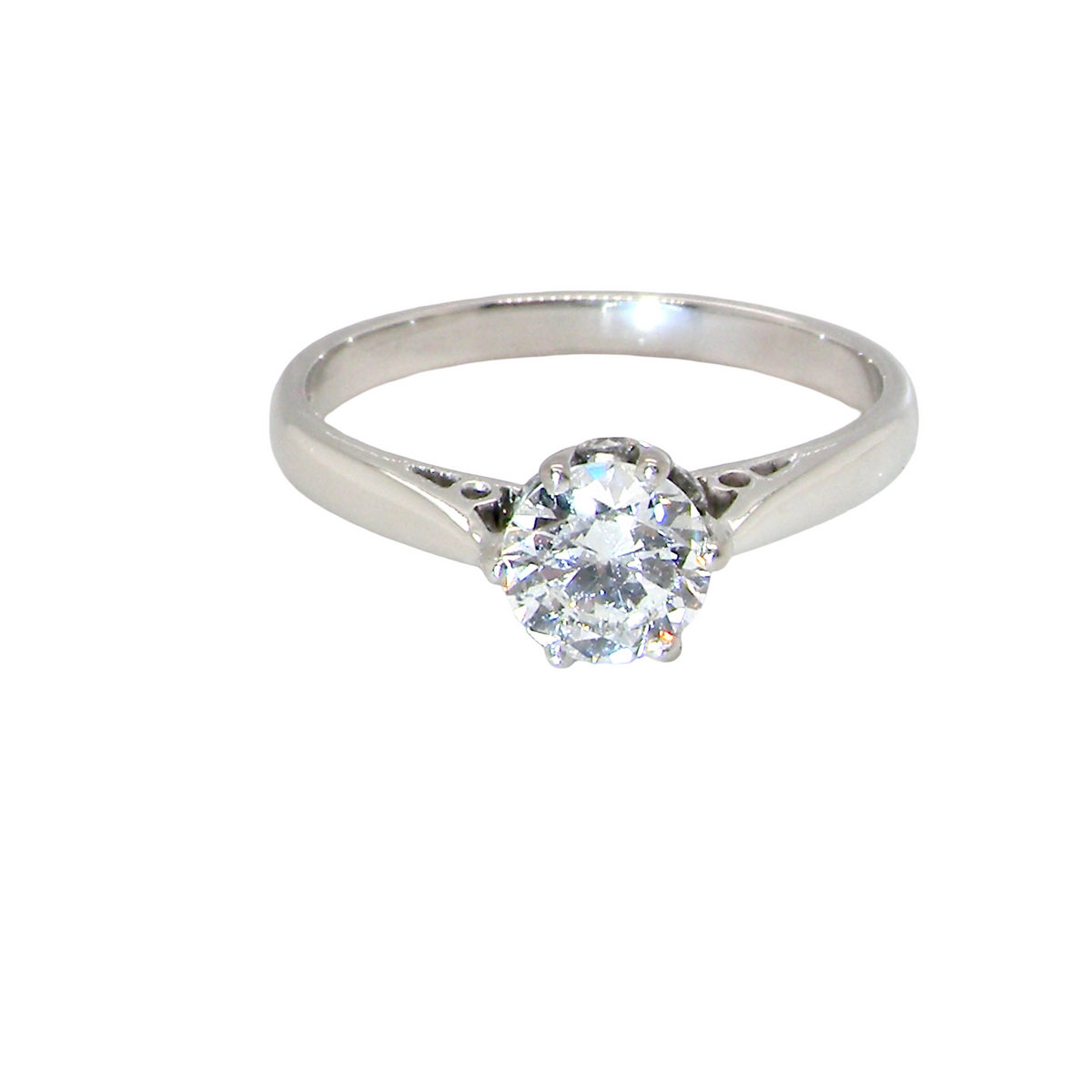 fine solitaire ring featuring a single white diamond, measuring approximately 6mm (estimated 0.75 carats).