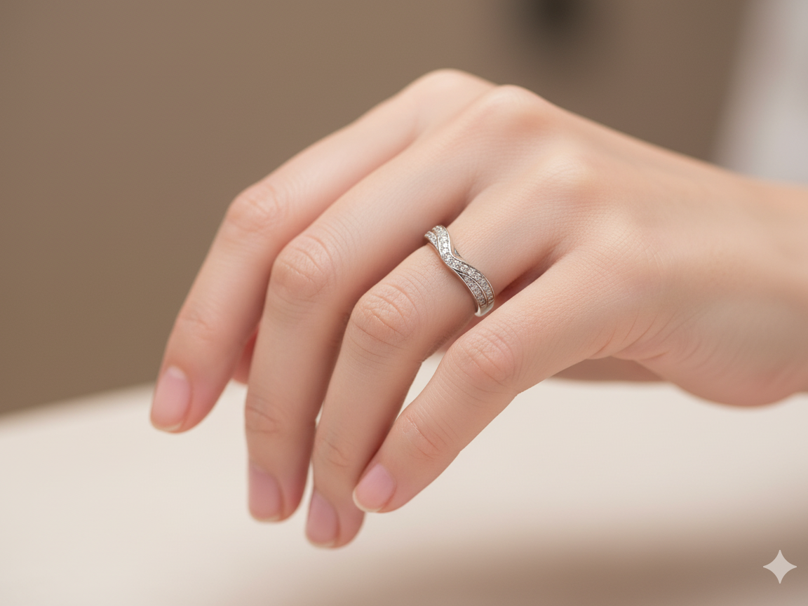 A Wishbone Diamond Half Hoop Ring – 18ct White Gold