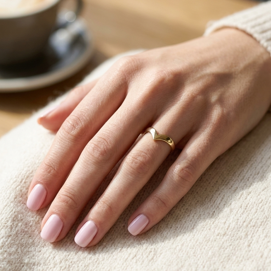 hand A 9 carat gold wishbone shaped ring. Can be worn as a statement piece or as a wedding ring.